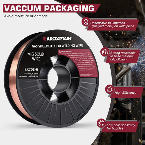 ARCCAPTAIN MIG wire 0.030 with low spatter for tidy, minimal-cleanup weld.