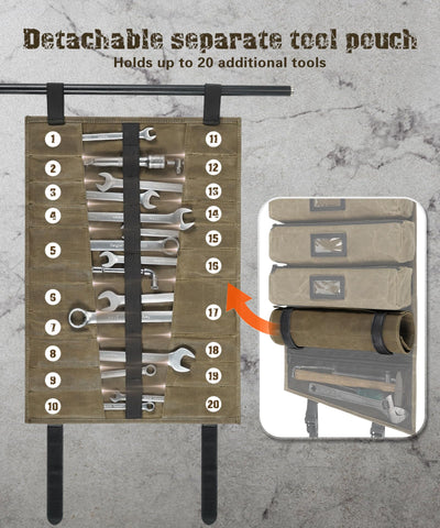 ARCFOX mesh pouch for small parts and fasteners inside the roll-up bag.