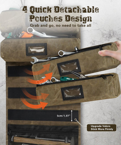 ARCFOX wrench pouch keeps wrenches within reach for motorcycle or car maintenance.
