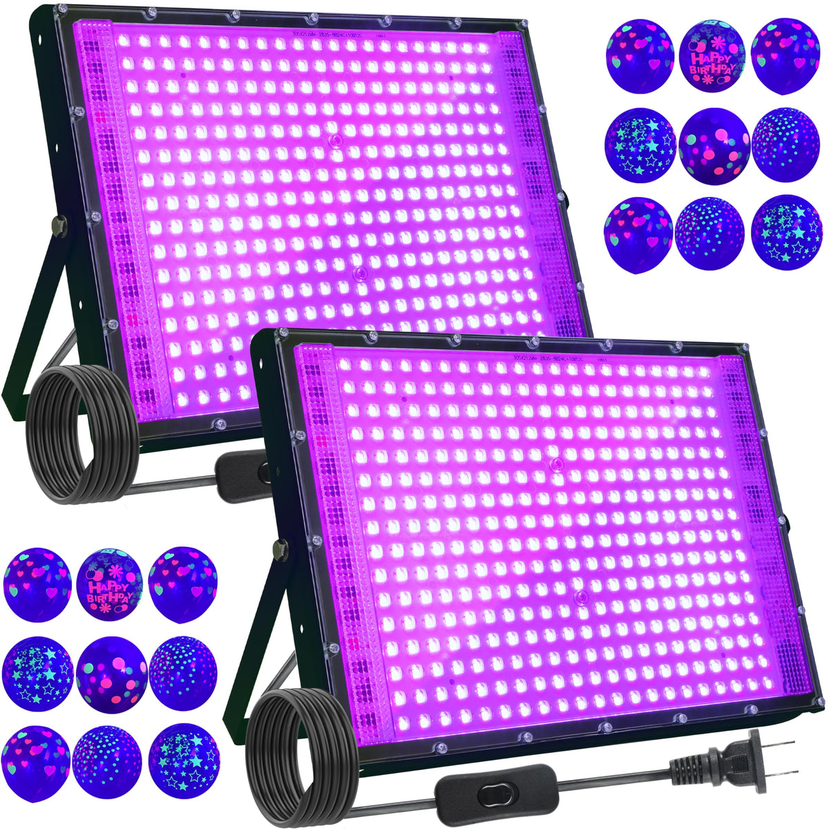 Arckarling 2-pack UV lamp with 336 LEDs for vibrant neon effects at parties.