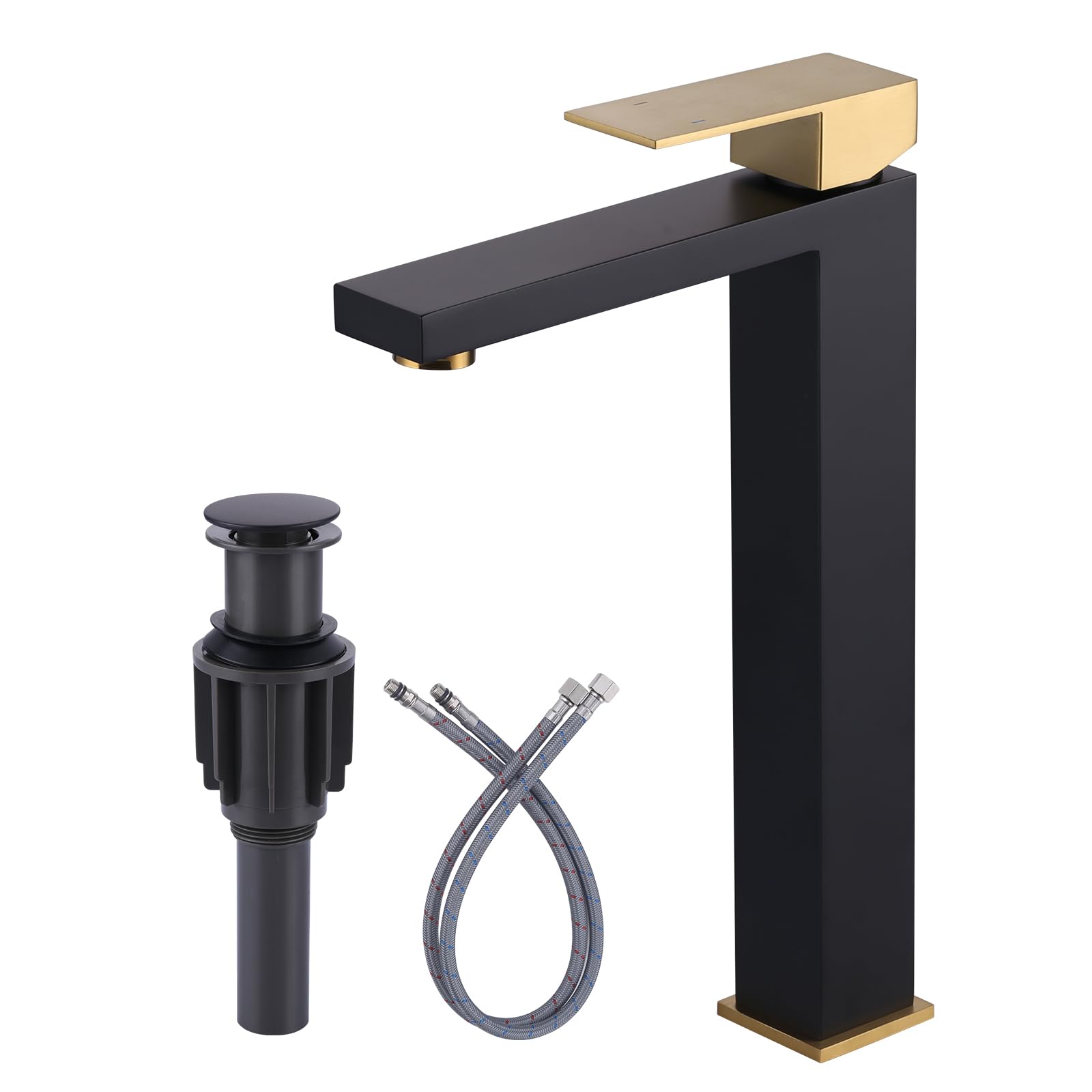 ARCORA black and gold vessel sink faucet for a bold modern bathroom aesthetic.