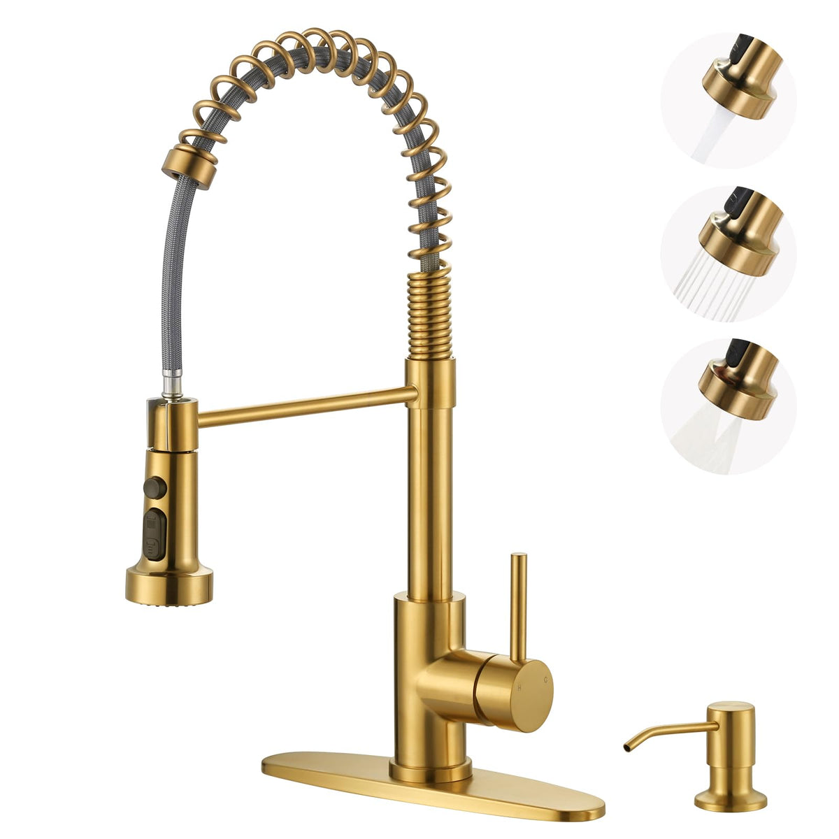 ARCORA brushed gold kitchen faucet front view highlights durable SUS304 stainless steel