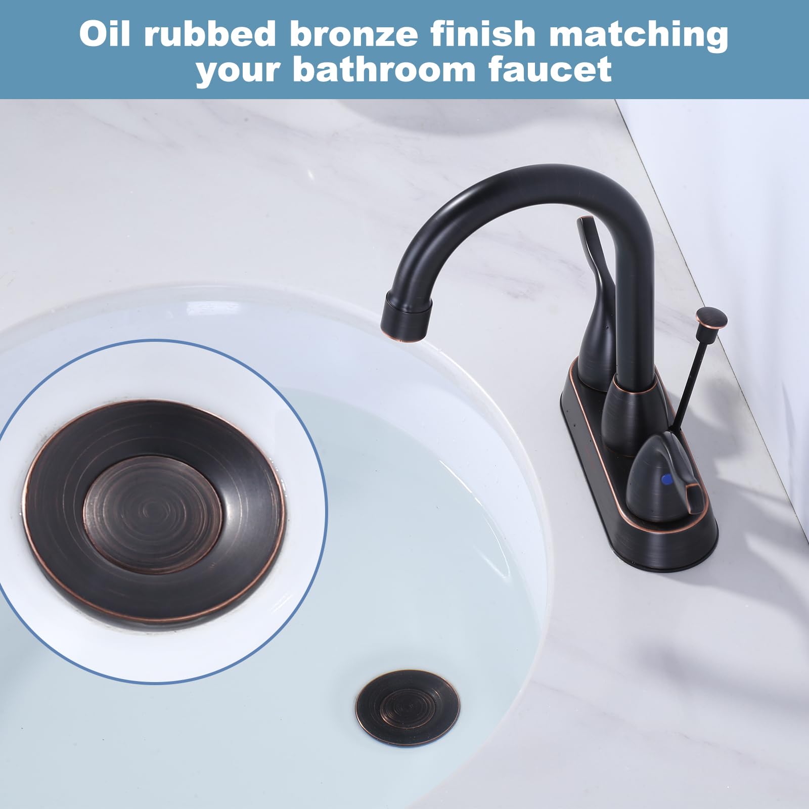 ARCORA oil rubbed bronze finish on drain emphasizes durability and style