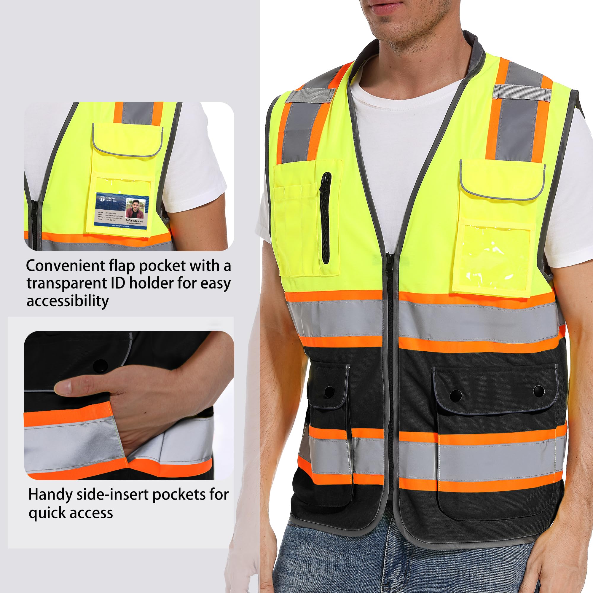 ArcRidge Reflective Safety Vest back view with dual-tone strips for night visibility