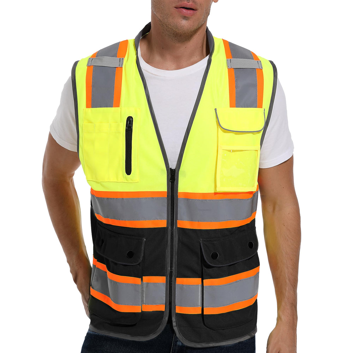 ArcRidge Reflective Safety Vest front view highlighting high visibility for day and night work