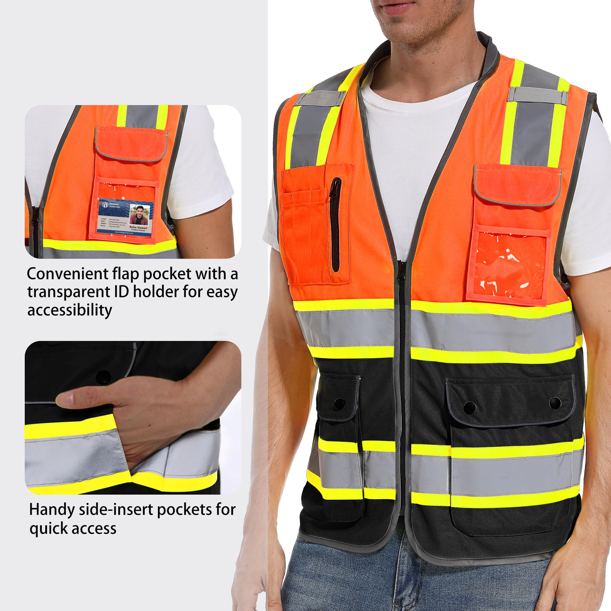 ArcRidge reflective vest back view with large reflective strips for night visibility