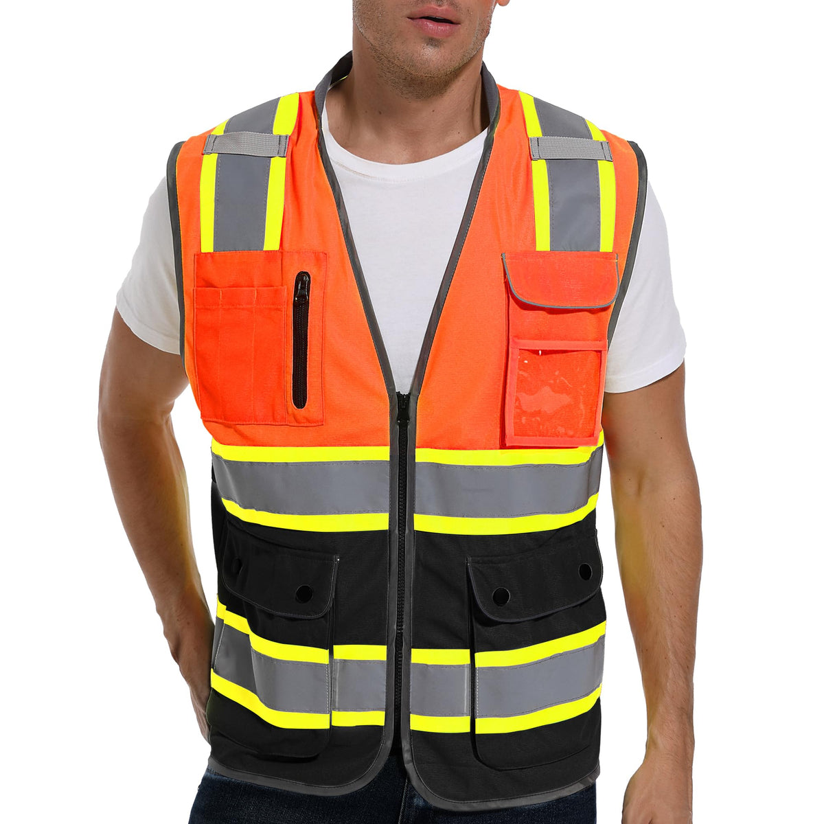 ArcRidge reflective vest orange-black front pockets for quick tools