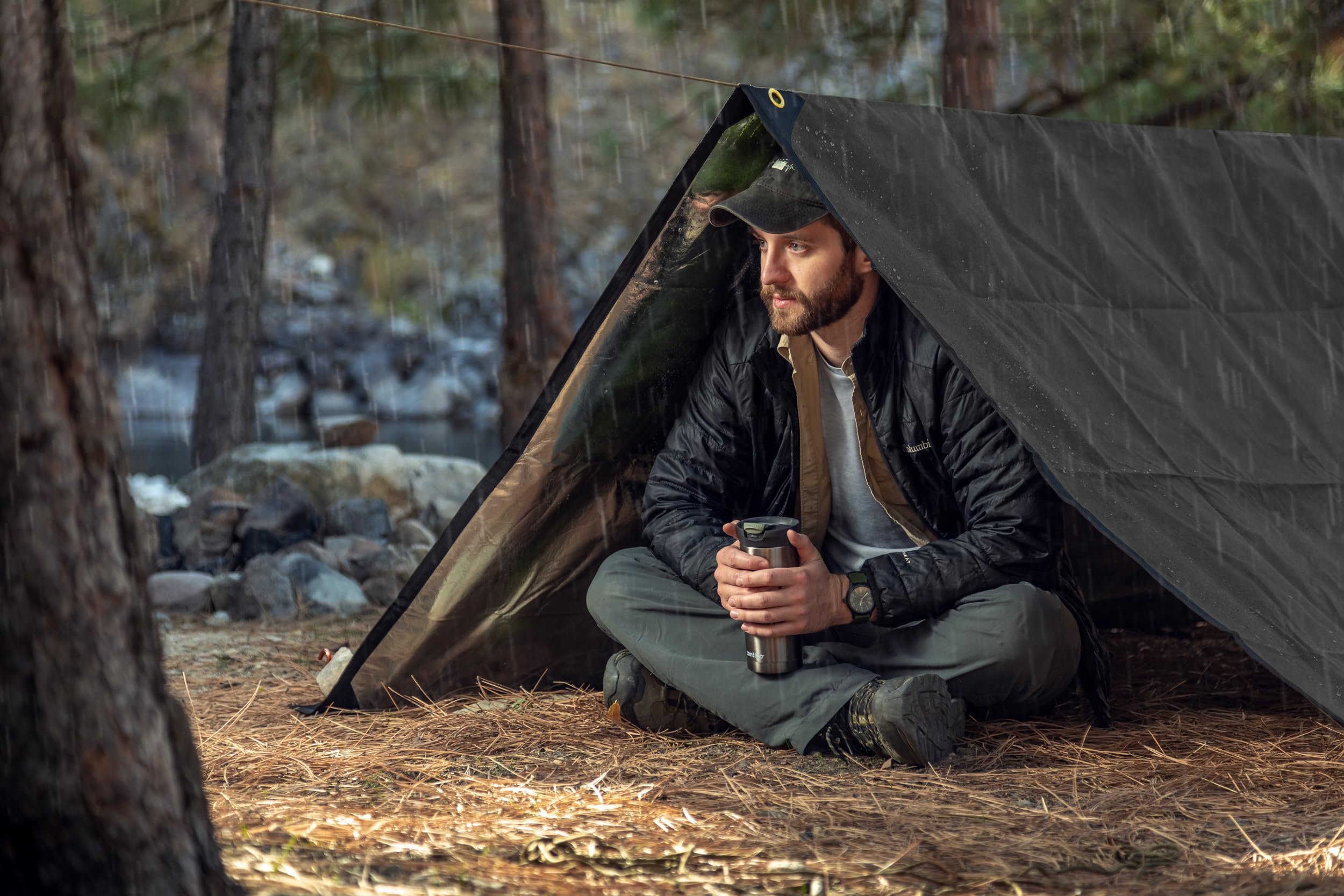 Thermal reflection reduces infrared visibility, aiding camouflage and shelter versatility with Arcturus tarp.