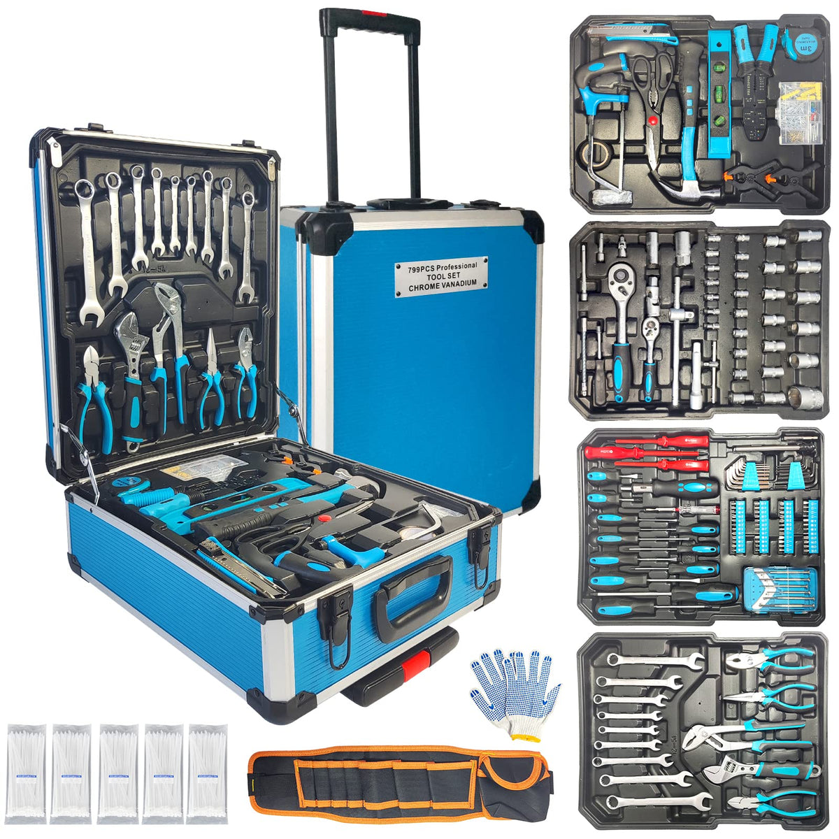 Arcwares 799pcs tool set in aluminum trolley case for on-site repairs.