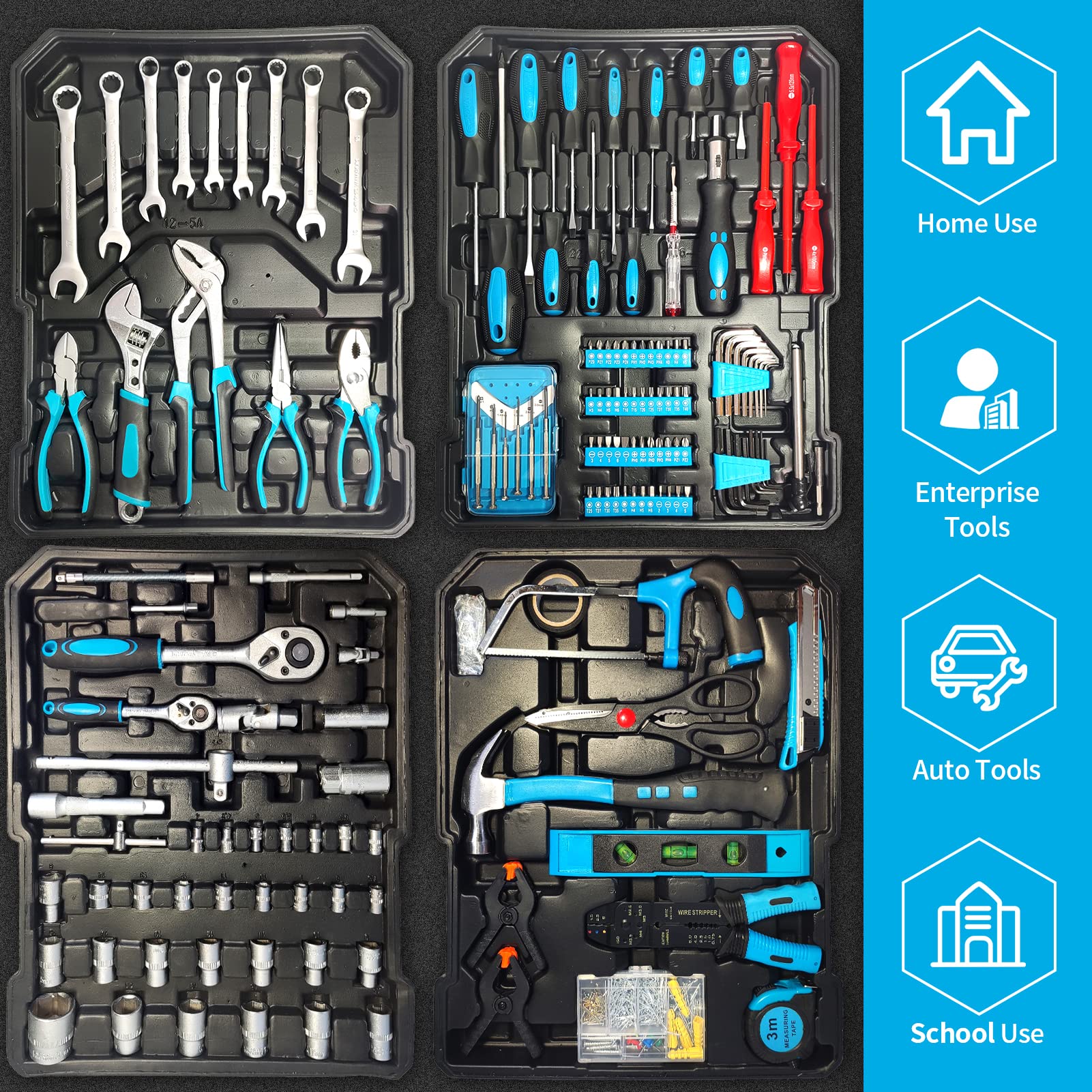 Arcwares blue tool set with chrome-finished tools for durable home projects.