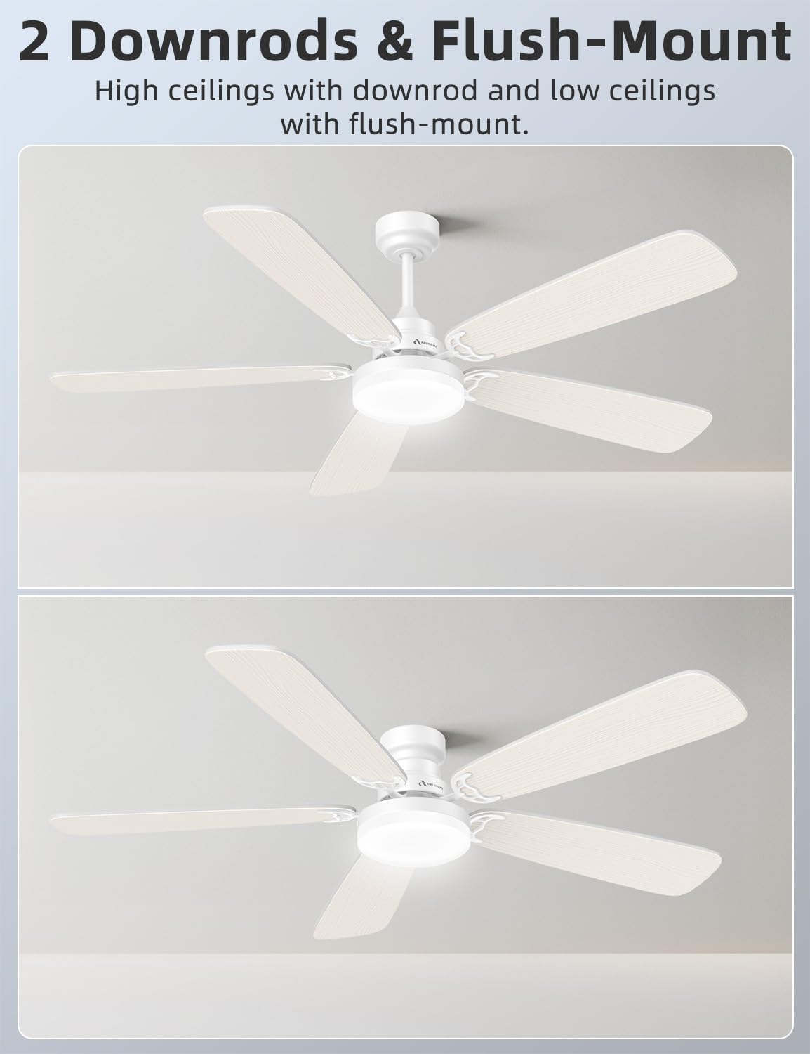 Arecovas downrod mount option provides optimal airflow in higher-ceiling spaces