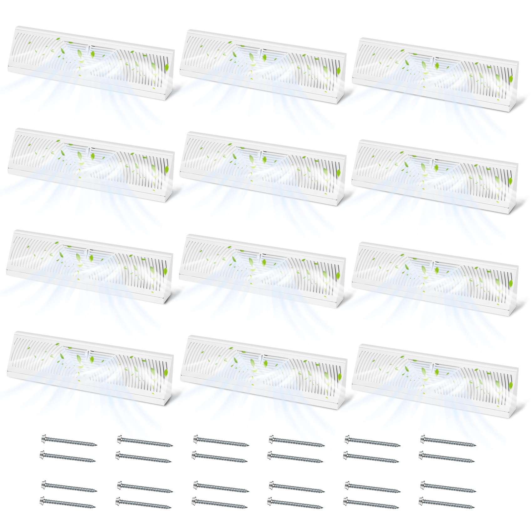 Aremae 12-pack 18-inch baseboard diffusers kit in white, ideal for improved airflow