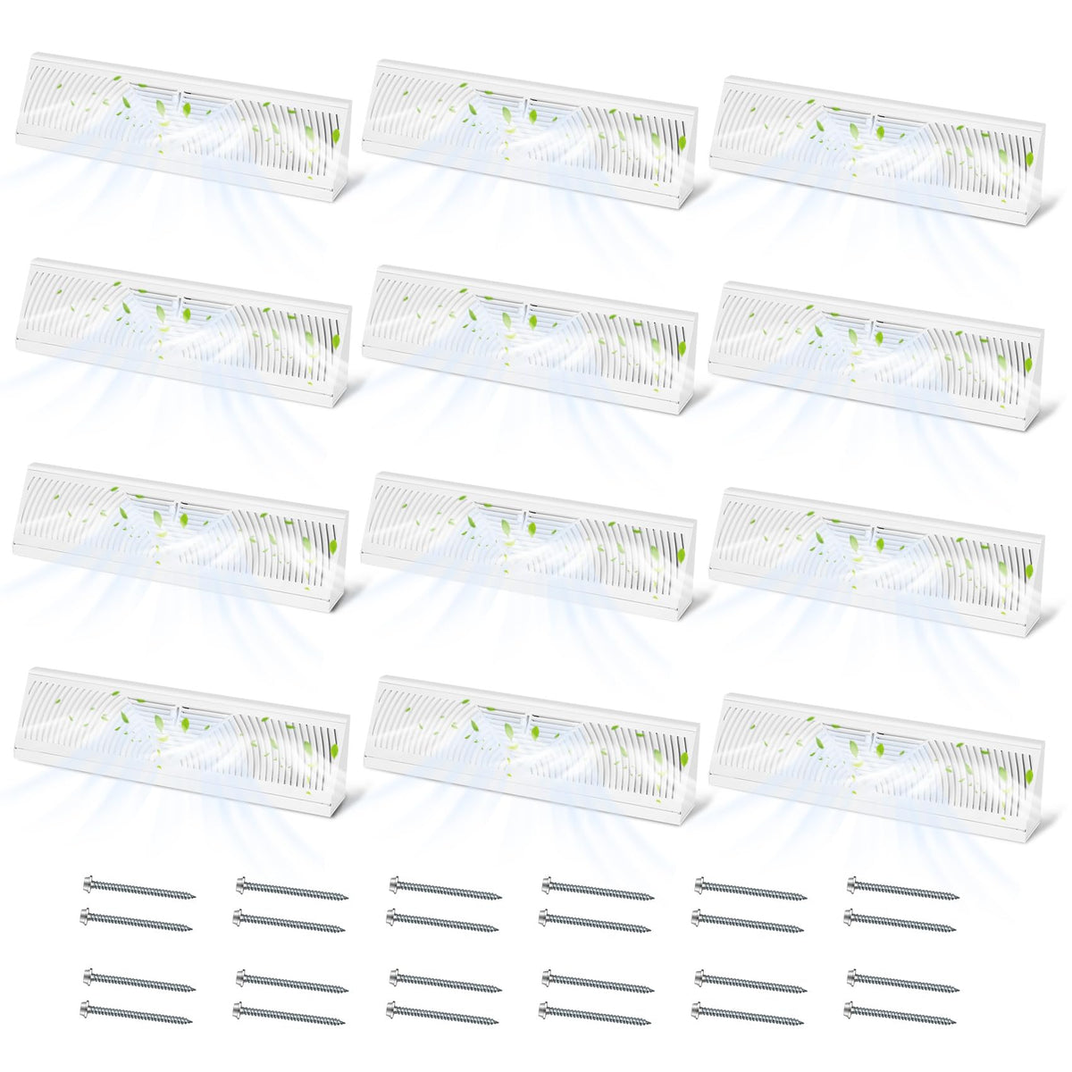 Aremae 4-pack 18-inch baseboard diffusers—white finish, simple installation for even airflow.