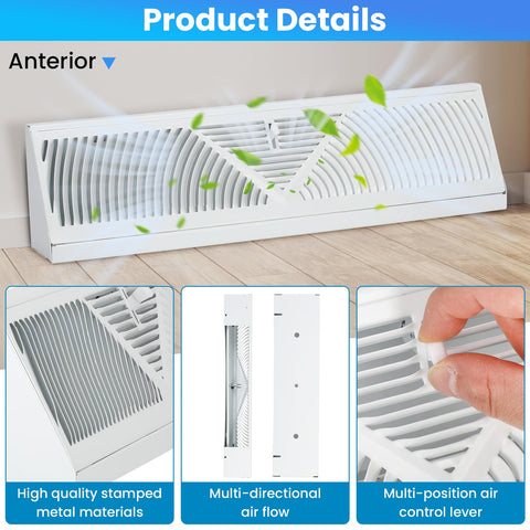 Aremae adjustable airflow baseboard diffuser—customizable comfort and airflow control.