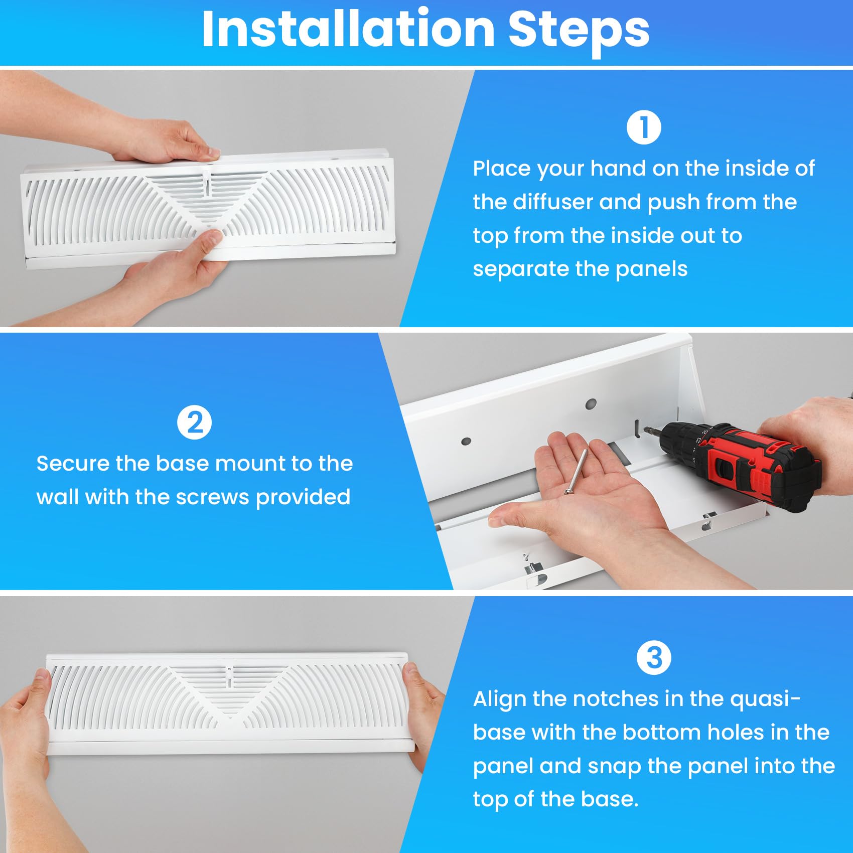 Aremae diffuser installation shown with two screws for quick DIY mounting
