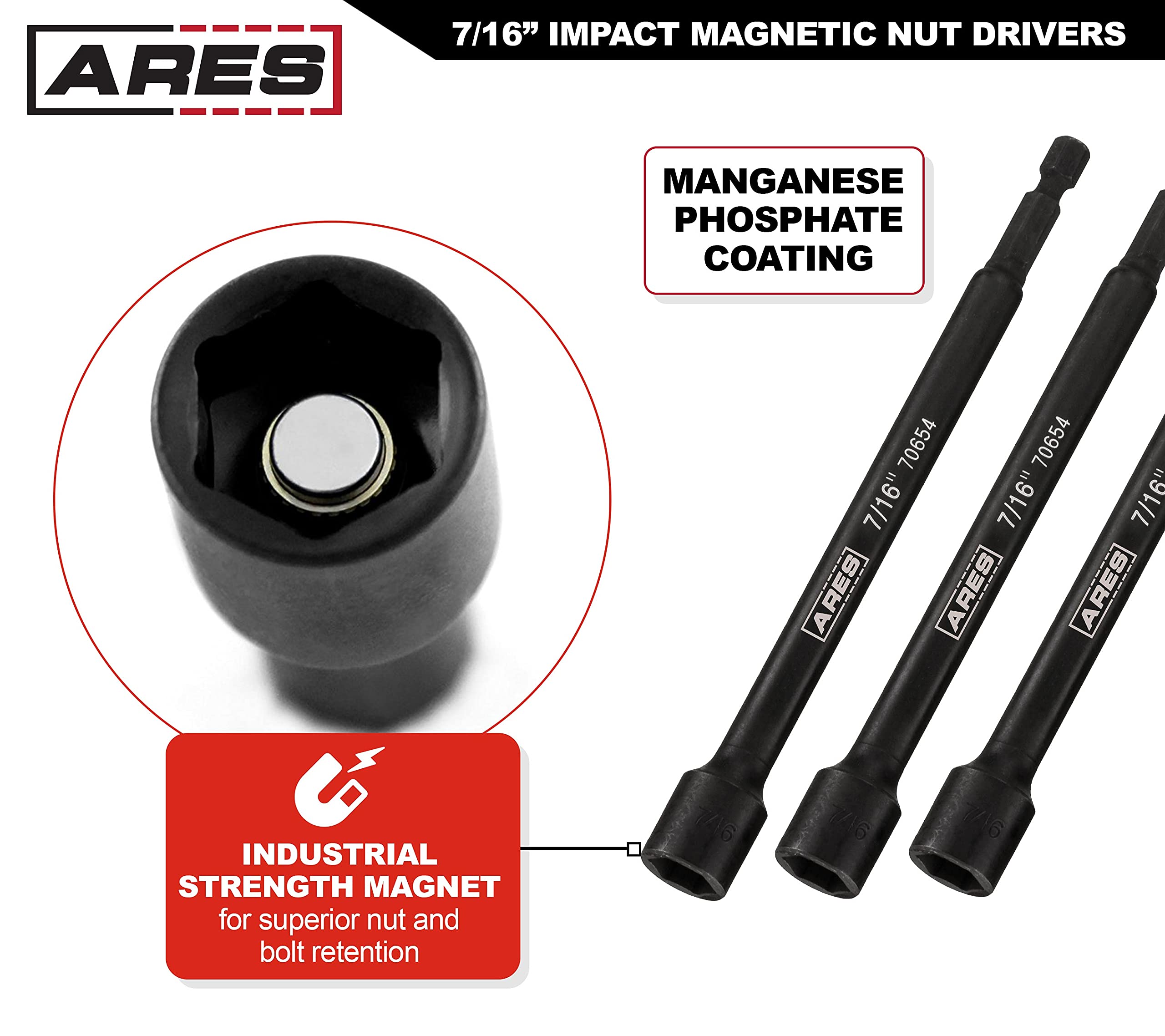 ARES 27010 chrome vanadium steel nut drivers: rust-resistant and reliable under impact.