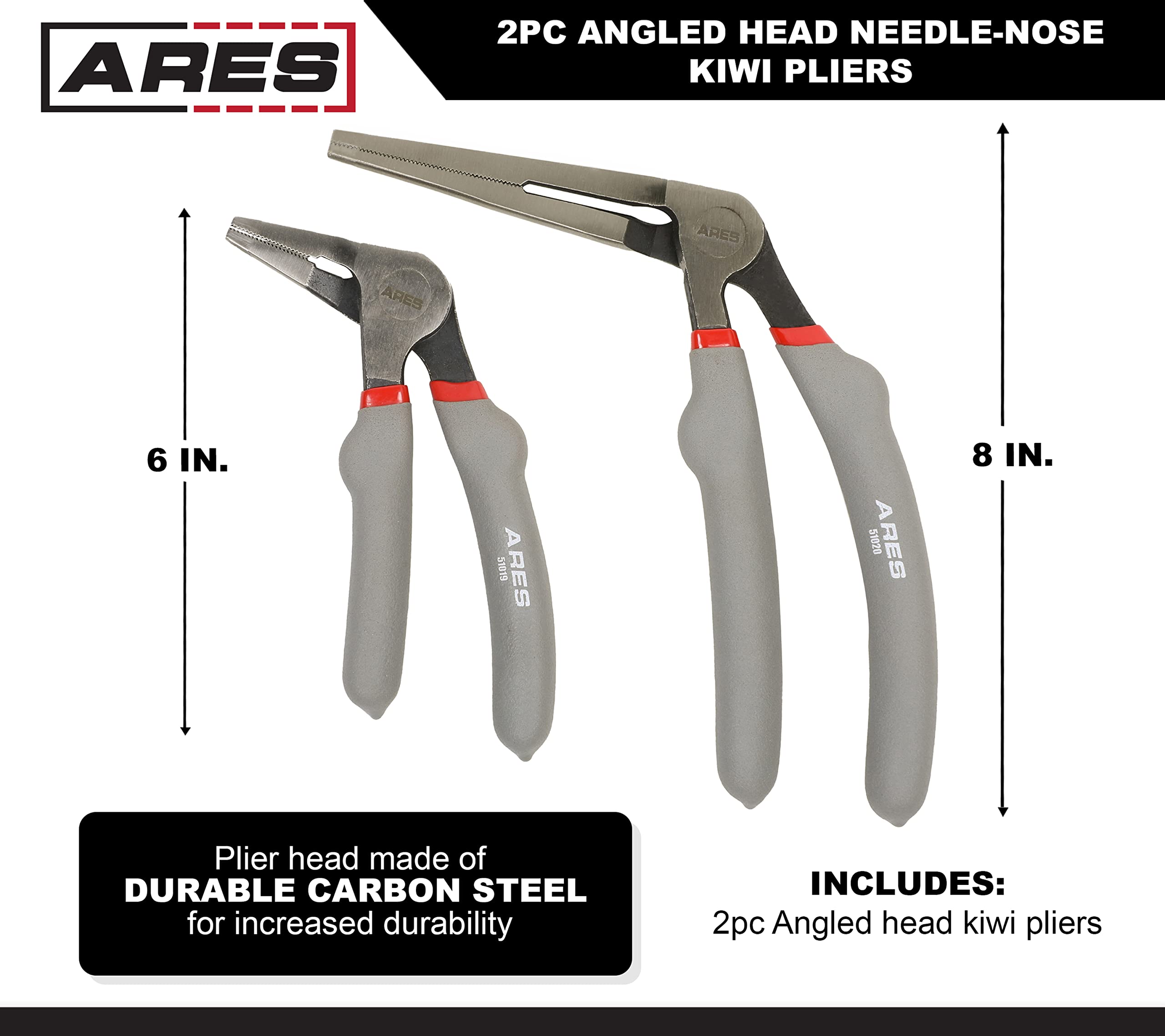 ARES 51018 angled head 8-inch pliers extend reach around obstructions.