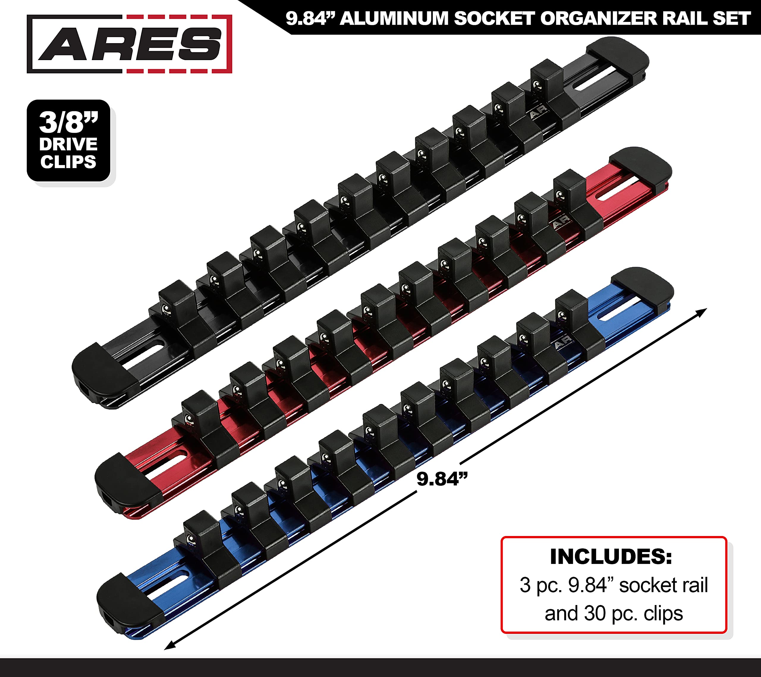 ARES 60103 blue rail holding sockets securely for on site work