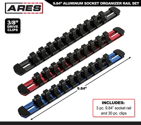 ARES 60103 blue rail holding sockets securely for on site work