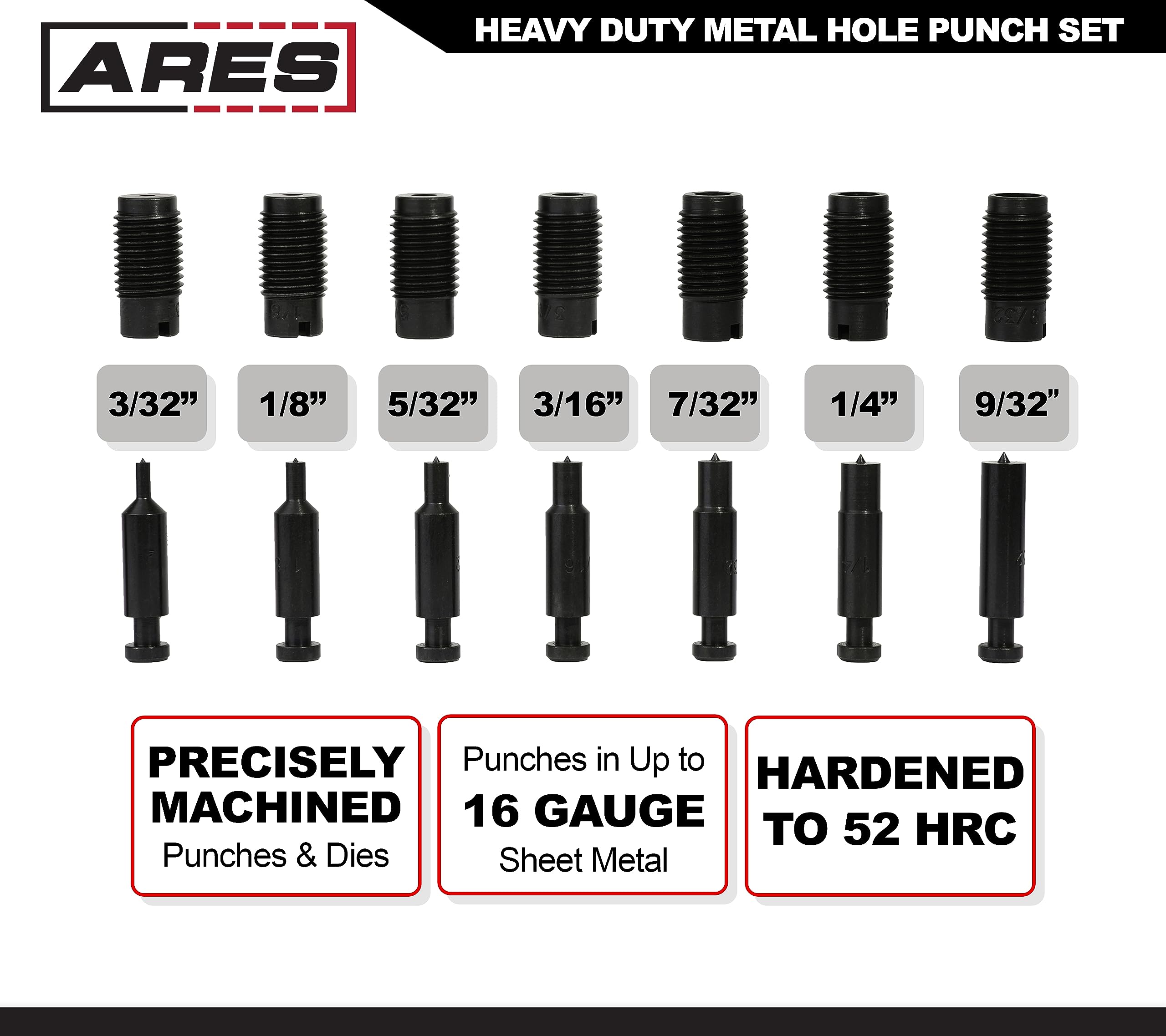 ARES hole punch 3-32 inch close-up demonstrates clean perforations through sheet metal