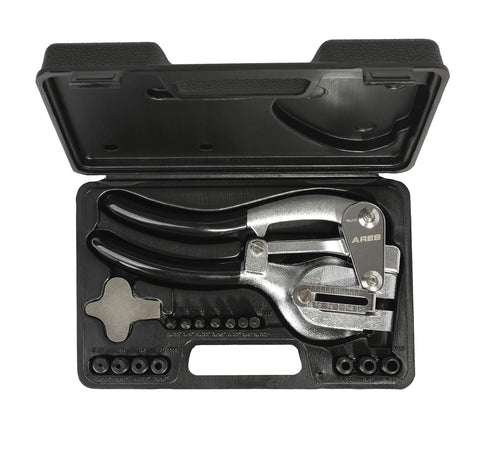 ARES hole punch 7-32 inch ready-to-use in hands with ergonomic leverage