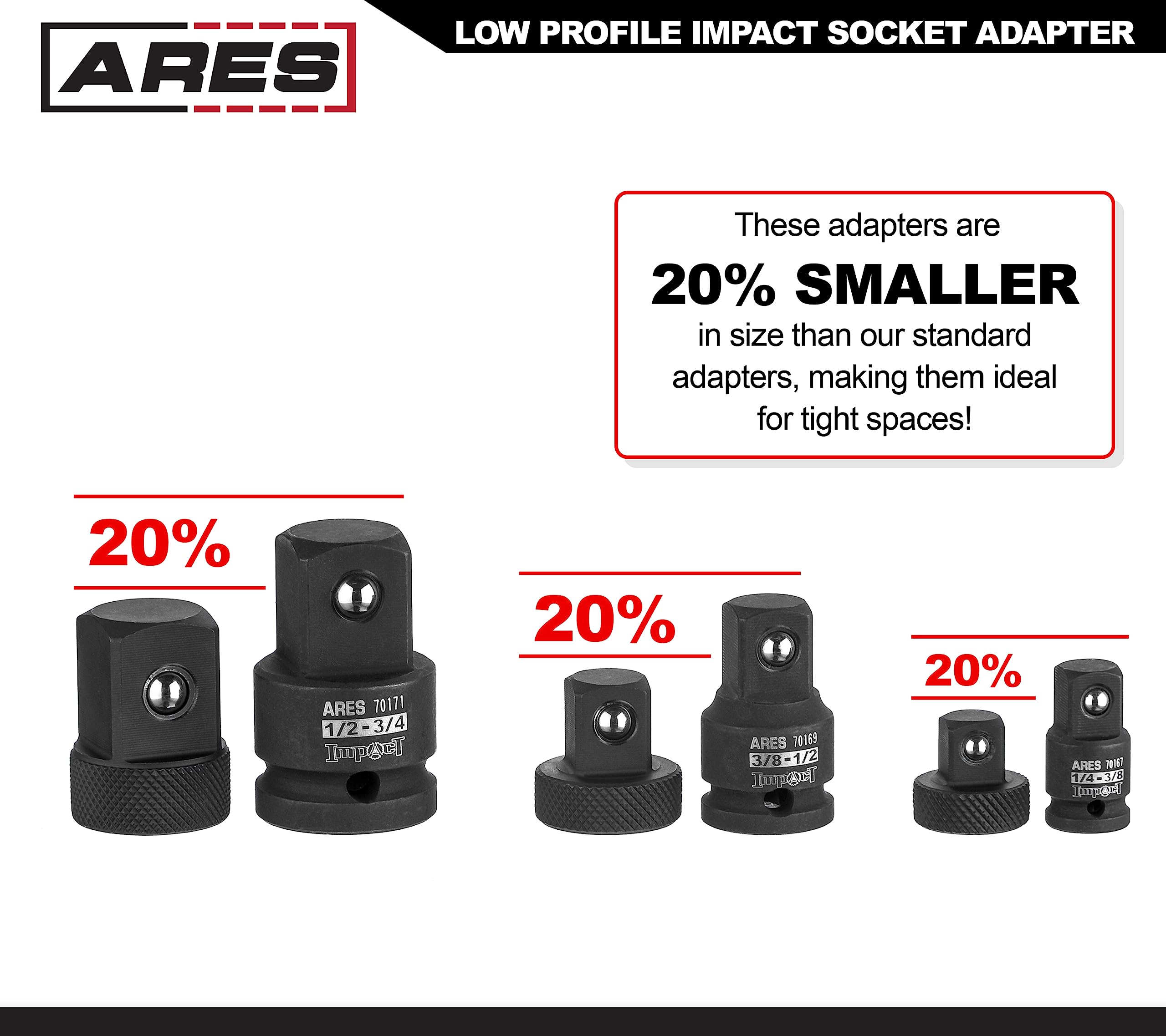 ARES knurled grip on adapters boosts torque control and slip resistance.