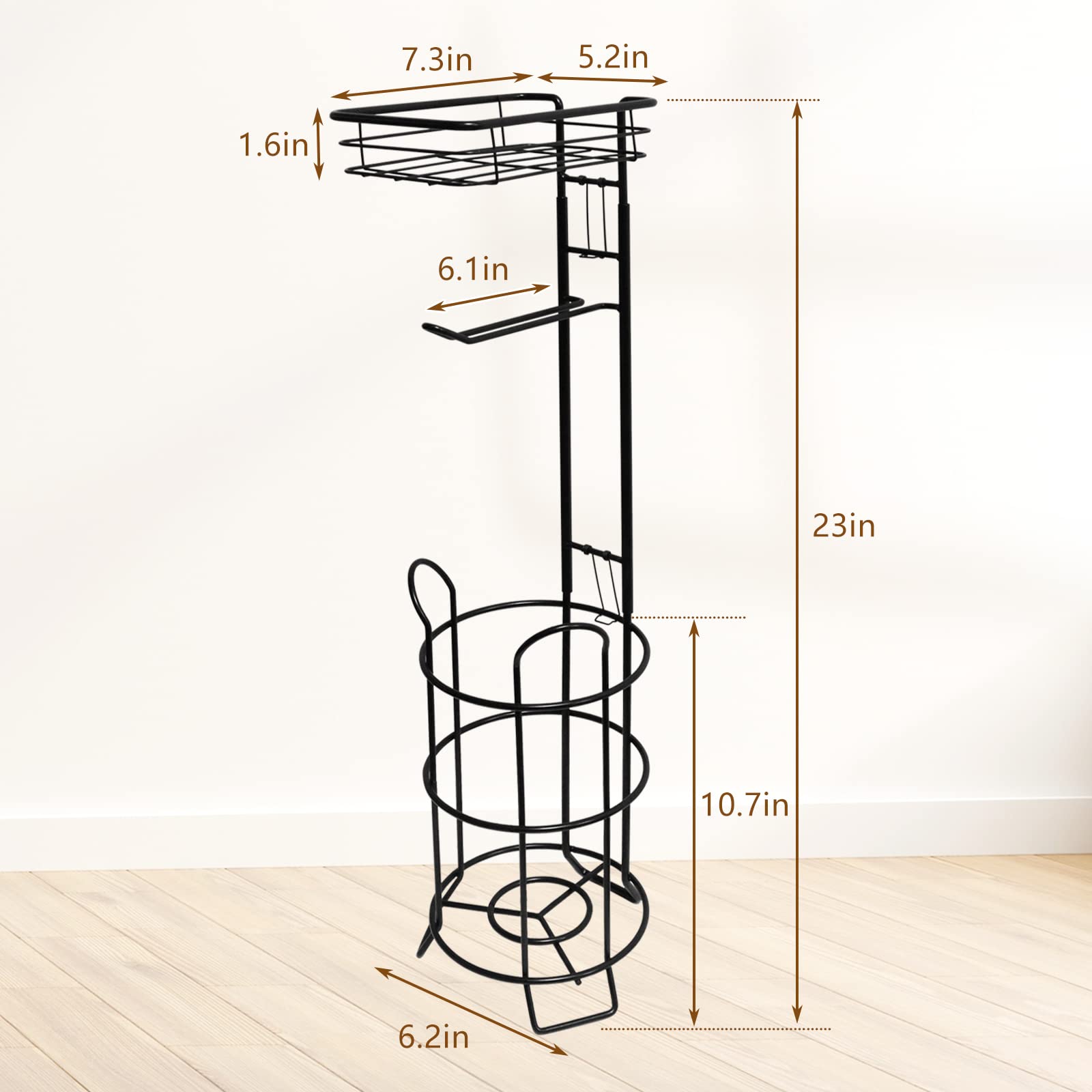 Argatin black toilet paper stand with top shelf for phone and wipes