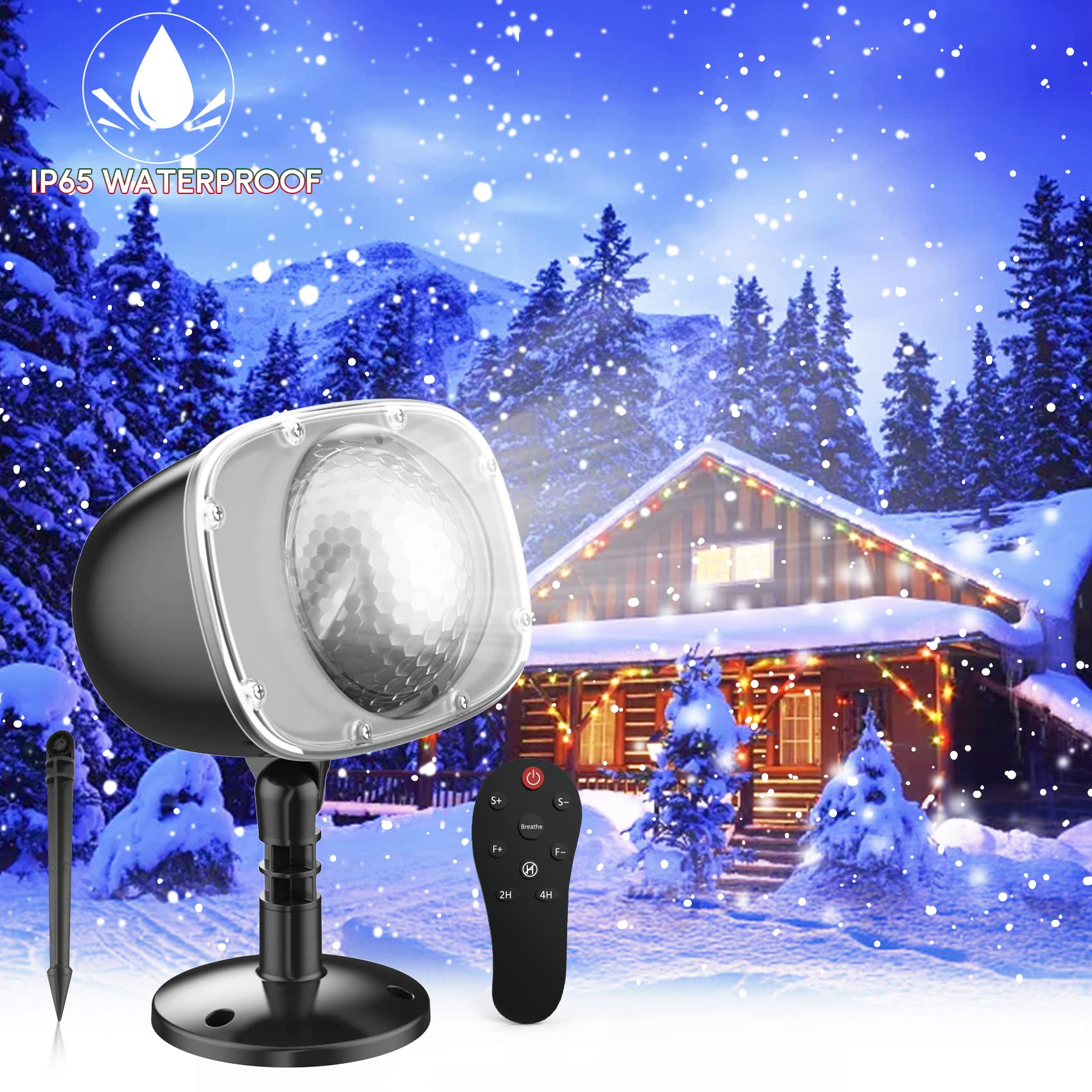 ARGIGU Christmas Snowfall Projector lighting exterior with soft white snowflakes for festive curb appeal