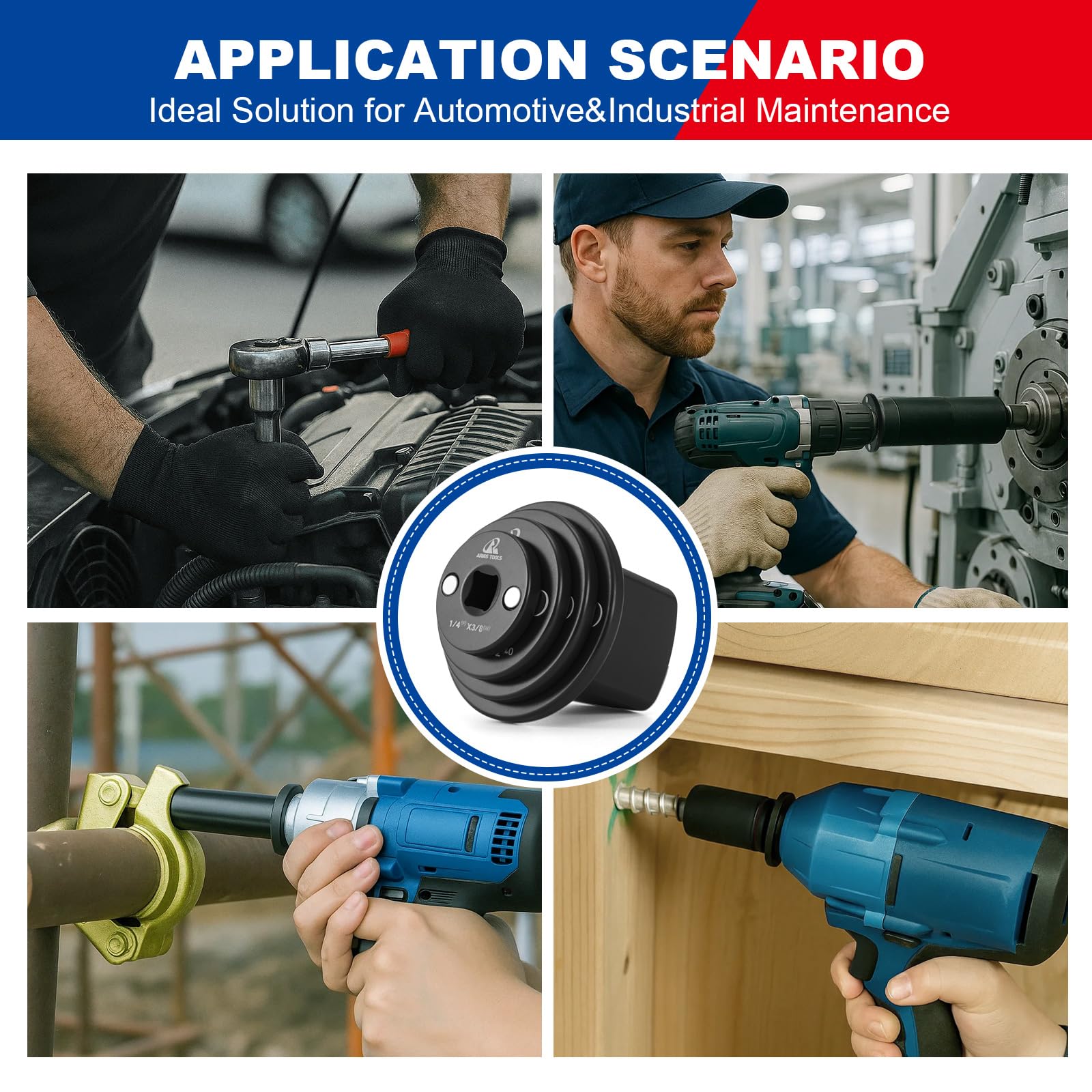 Aries Tools four-piece set provides versatile drive conversions for automotive work.