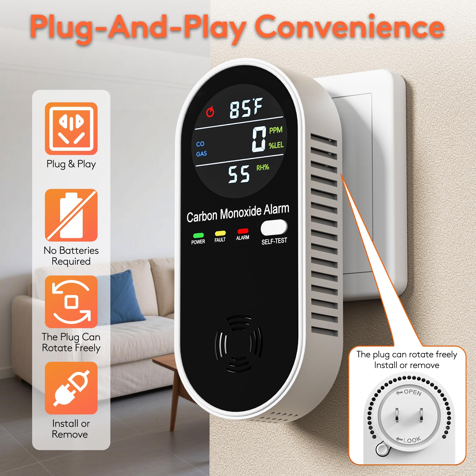 ARIKON plug-in detector showing US socket compatibility