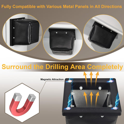 Arinakii electrical drill dirt bag catching metal shavings near panels