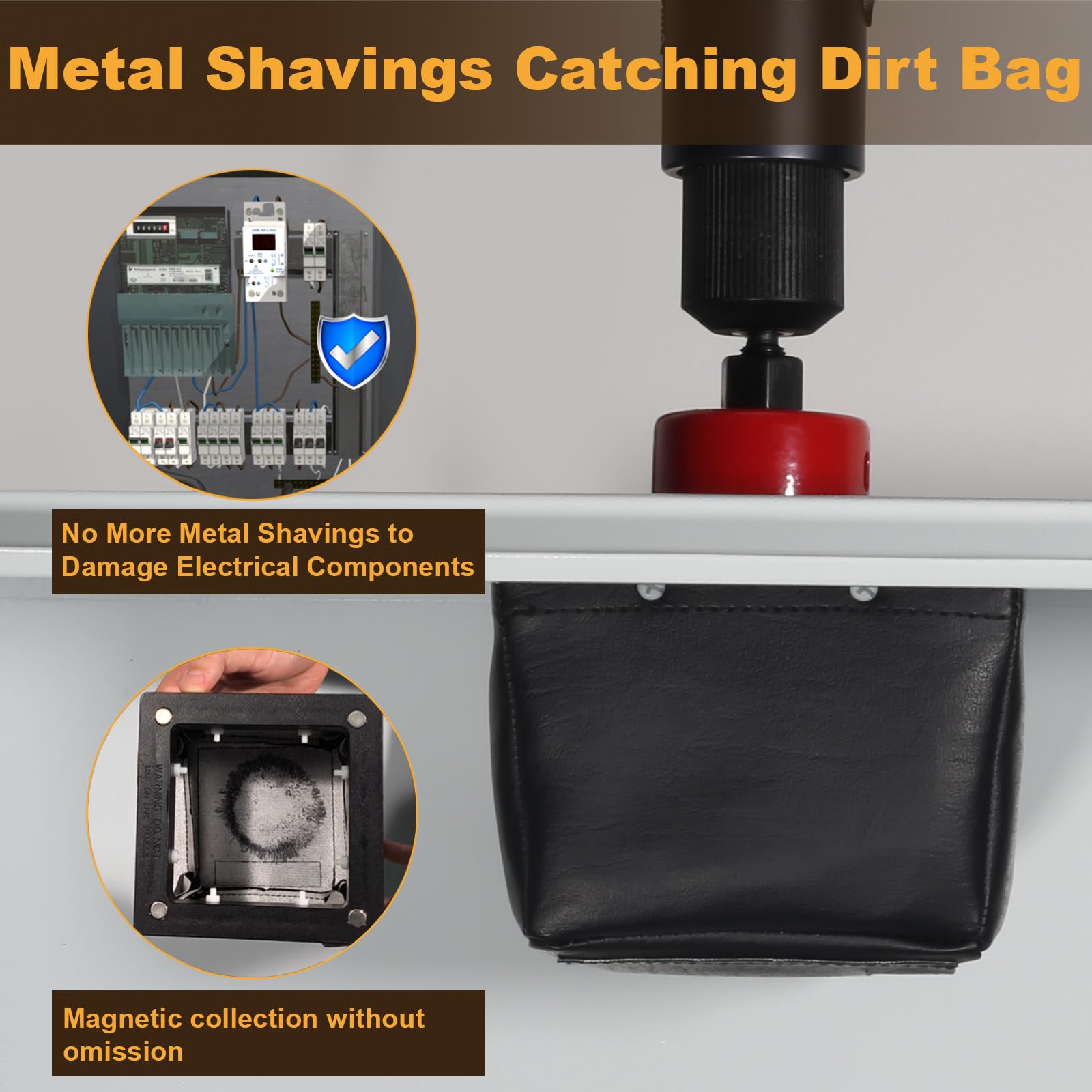 Arinakii magnetic drill shaving catcher attached to drill preventing debris from dropping