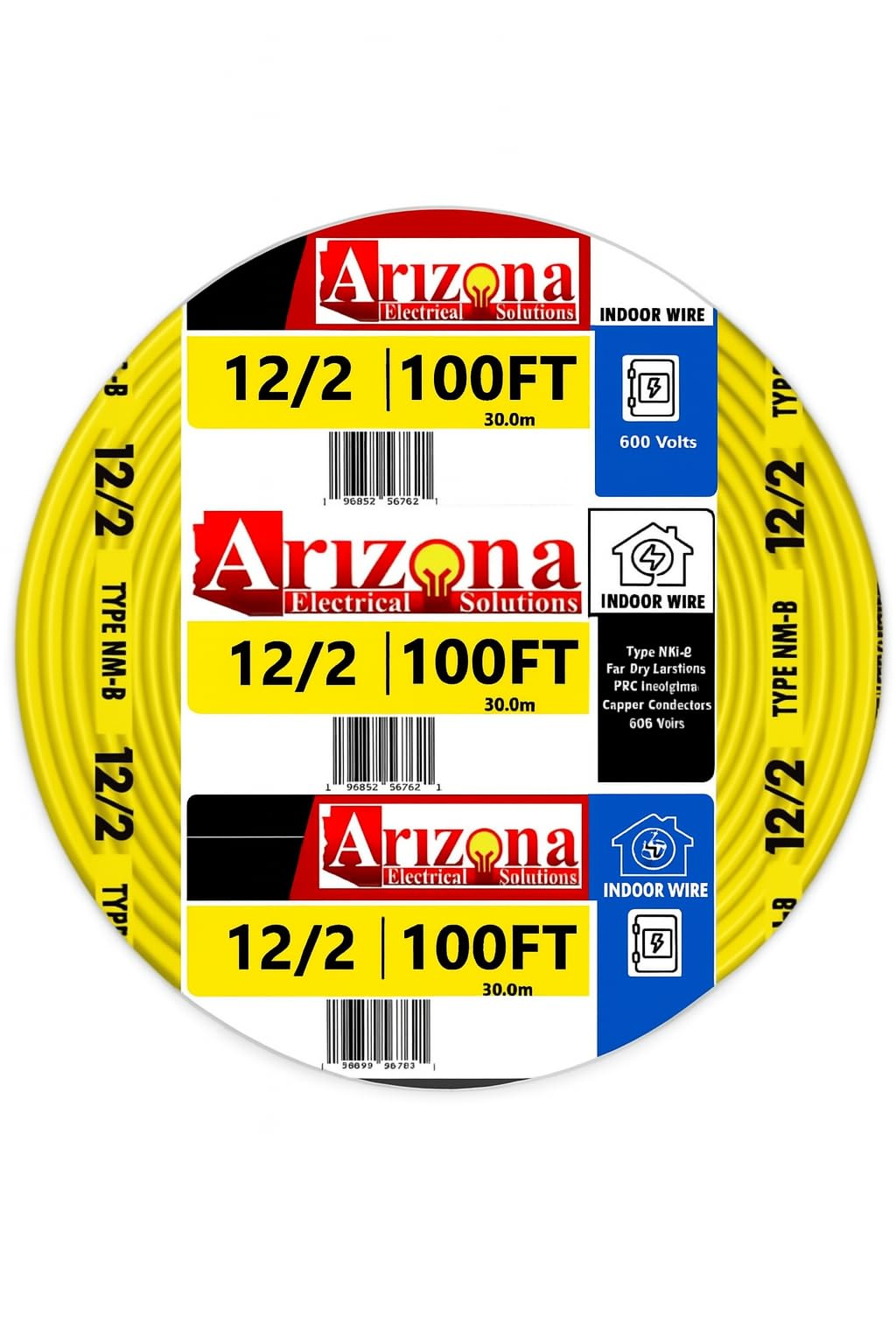 Arizona Electrical Solutions 100 ft NM-B cable with yellow insulation for indoor installs.