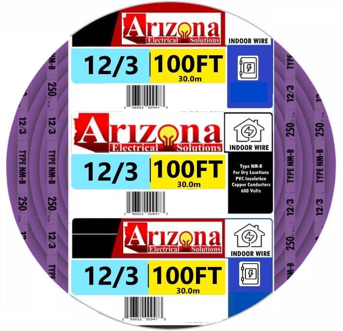 Arizona Electrical Solutions 100ft 12/3 NM-B cable with purple jacket for residential wiring