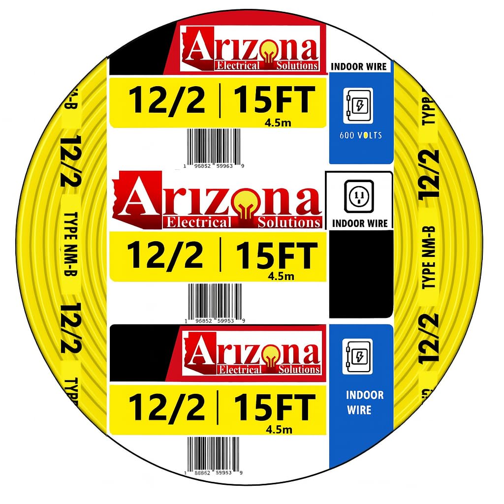ARIZONA ELECTRICAL SOLUTIONS 15ft 12/2 NM-B copper cable for indoor wiring.