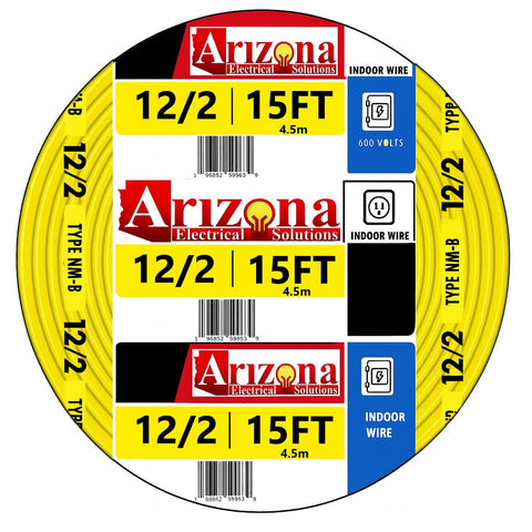 ARIZONA ELECTRICAL SOLUTIONS 15ft 12/2 NM-B copper cable for indoor wiring.