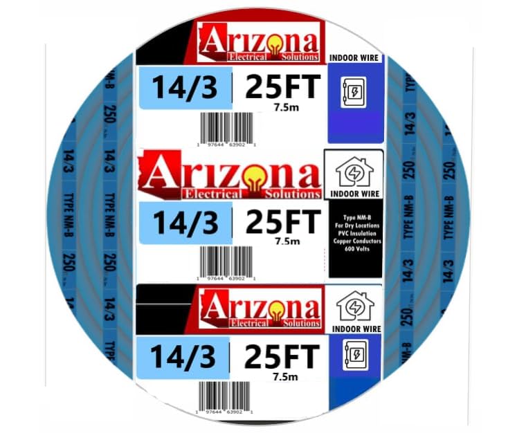ARIZONA ELECTRICAL SOLUTIONS 25ft 14/3 NM-B copper wire with blue insulation for indoor circuits.