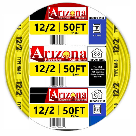 Arizona Electrical Solutions 50ft NM-B copper cable with yellow jacket for home wiring.