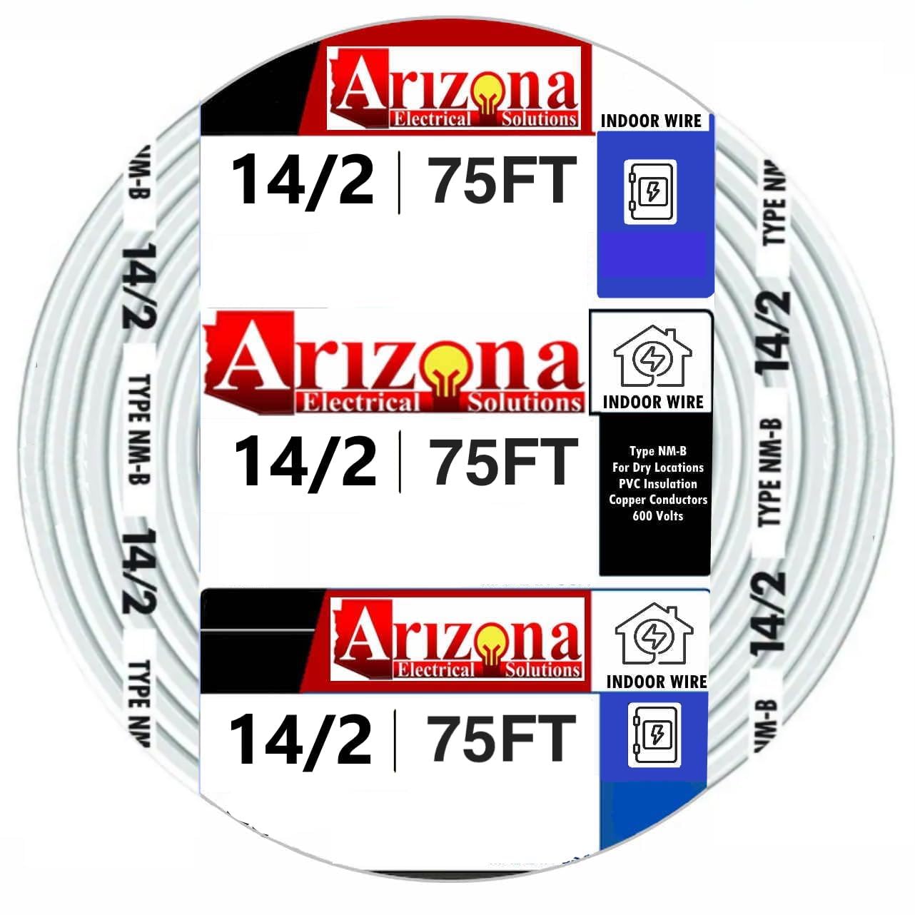 ARIZONA ELECTRICAL SOLUTIONS 75ft NM-B copper wire with ground for indoor residential circuits.