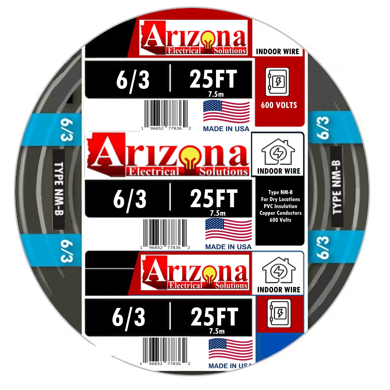 ARIZONA ELECTRICAL SOLUTIONS NM-B 6/3 copper cable with black jacket for interior wiring