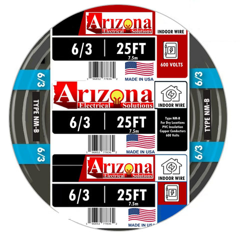 ARIZONA ELECTRICAL SOLUTIONS NM-B 6/3 copper cable with black jacket for interior wiring