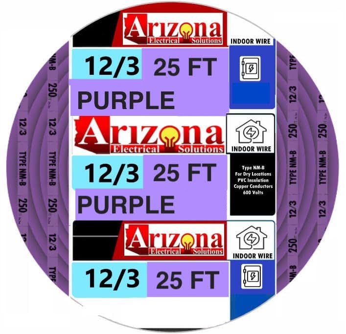 Arizona Electrical Solutions purple indoor 12/3 wire, 25ft, for dry indoor wiring.