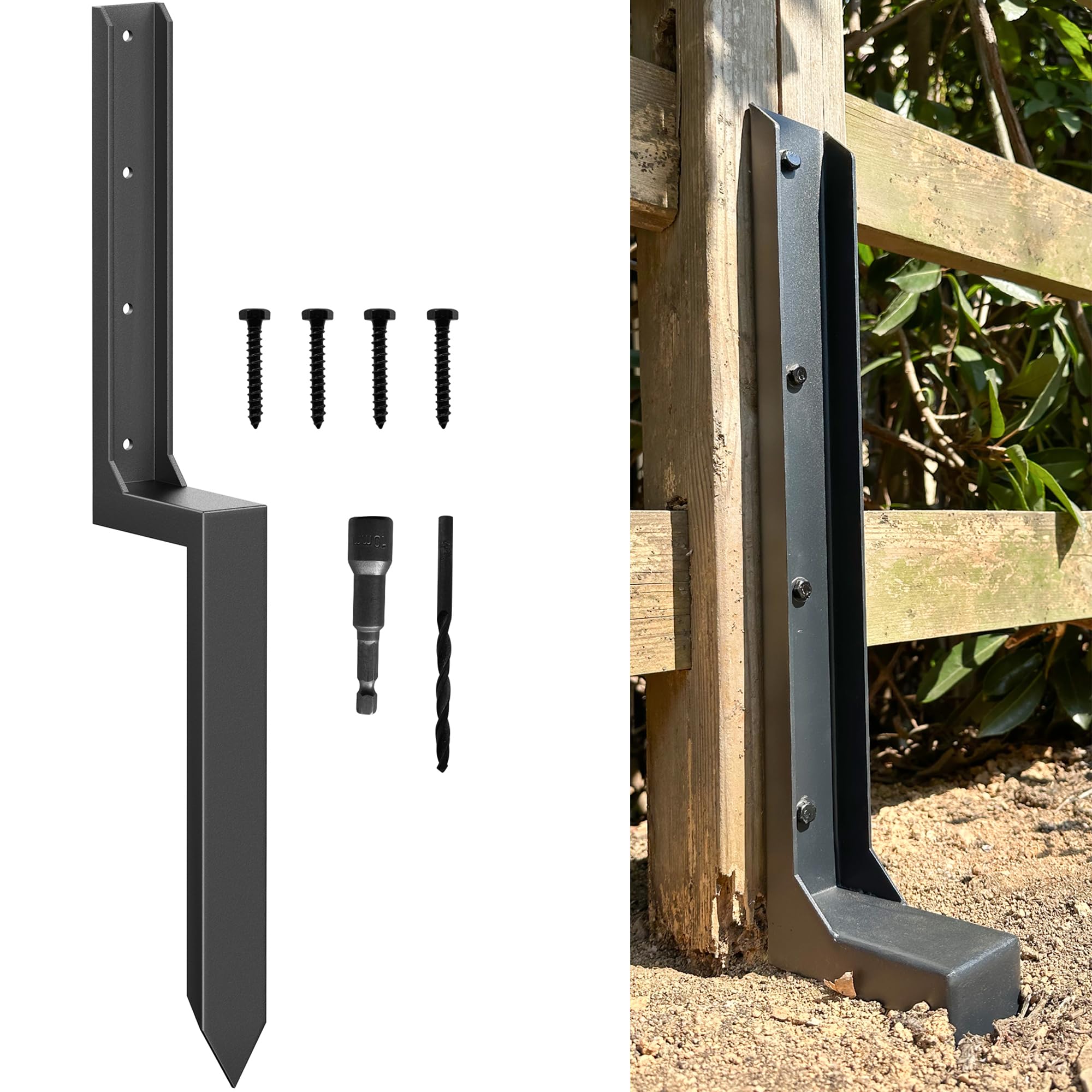ARKSOLDIER fence post anchor kit closeup, durable steel for sturdy 4x4/6x6 posts