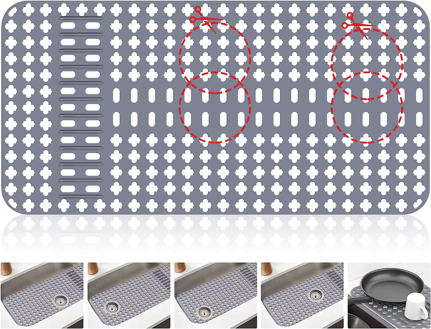 ARLBA silicone sink mat 28x14 front view protects dishes and prevents scratches.