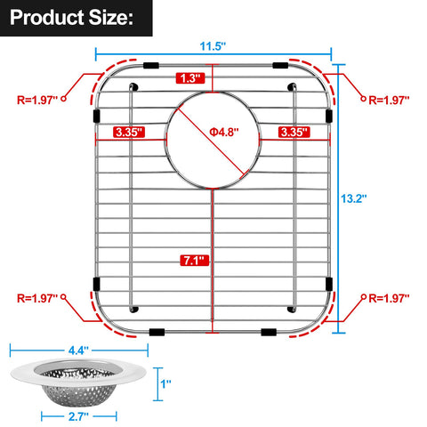ARLBA sink grid rear drain hole image highlights precise fit for drainage