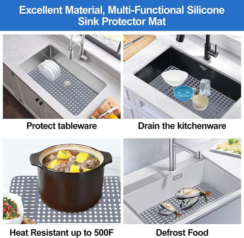 ARLBA silicone sink mat laid as dish-drying rack in action.