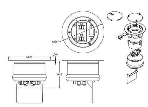 Gasketed blank and slotted cover plates fit the recessed floor box.