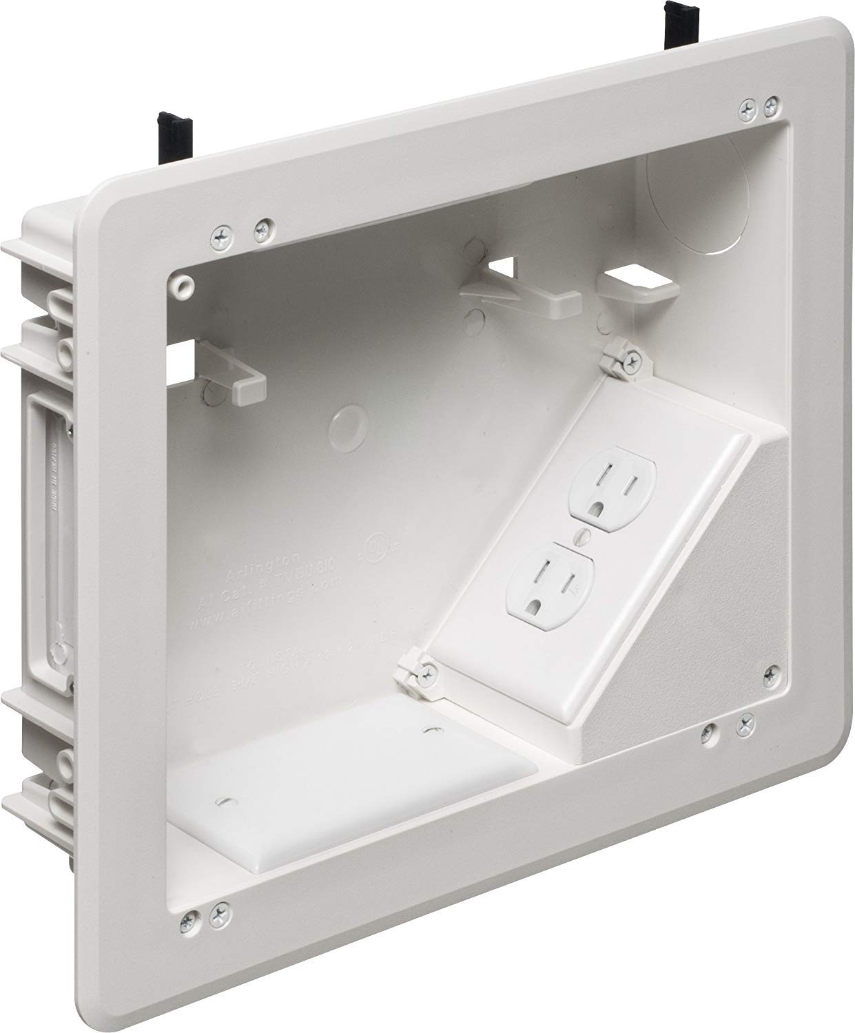 ARLINGTON TVBU810-1 box front view for clean wall installations and cable management