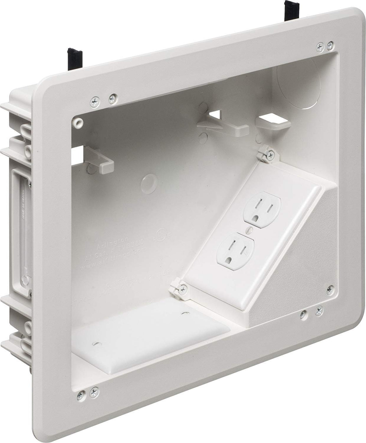 ARLINGTON TVBU810-1 box front view for clean wall installations and cable management