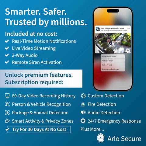 Arlo Video Doorbell 2K 180-degree wide view captures entire doorway.